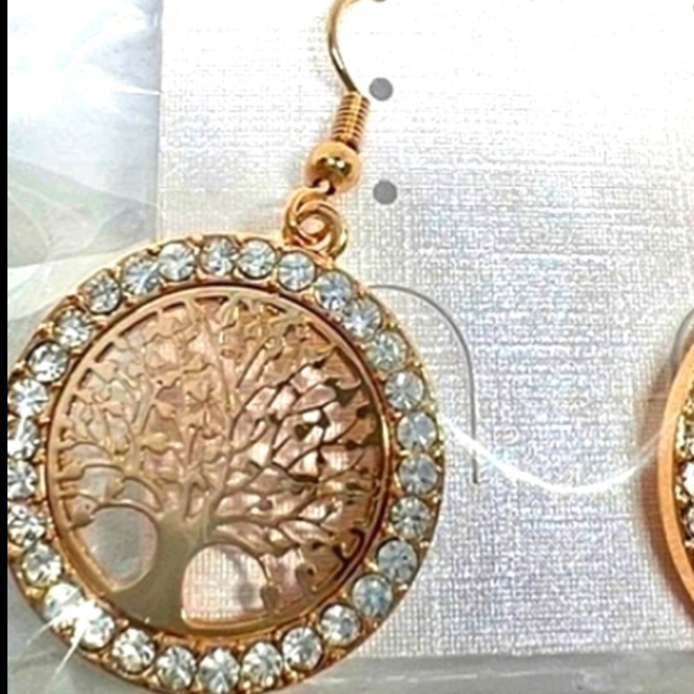 Kohl's Gold Tree of Life Earrings with Crystals NEW